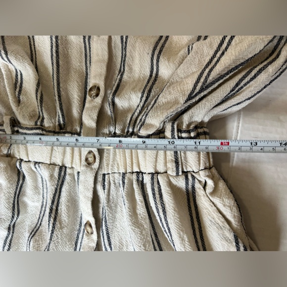Zara ivory blue XS  stripe cotton Rustic cap sleeve boxy button down romper - Picture 6 of 8